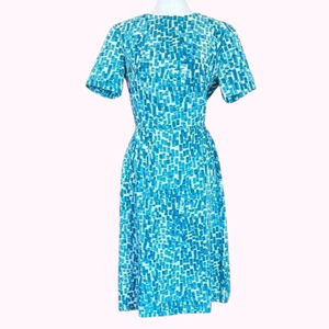 Vintage Blue Mosaic Print Short-Sleeve Dress